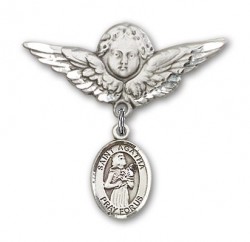 Pin Badge with St. Agatha Charm and Angel with Larger Wings Badge Pin [BLBP0282]