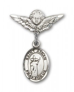 Pin Badge with St. Aidan of Lindesfarne Charm and Angel with Smaller Wings Badge Pin [BLBP2340]