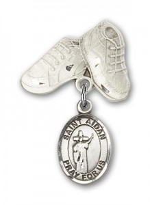 Pin Badge with St. Aidan of Lindesfarne Charm and Baby Boots Pin [BLBP2342]