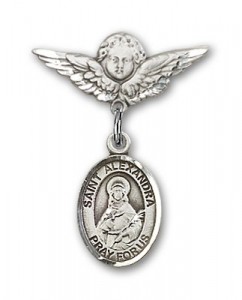 Pin Badge with St. Alexandra Charm and Angel with Smaller Wings Badge Pin [BLBP1390]