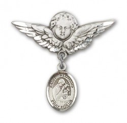 Pin Badge with St. Aloysius Gonzaga Charm and Angel with Larger Wings Badge Pin [BLBP1459]