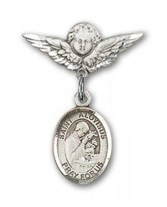 Pin Badge with St. Aloysius Gonzaga Charm and Angel with Smaller Wings Badge Pin [BLBP1460]