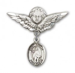 Pin Badge with St. Amelia Charm and Angel with Larger Wings Badge Pin [BLBP2059]