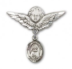 Pin Badge with St. Anastasia Charm and Angel with Larger Wings Badge Pin [BLBP1375]