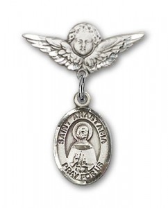 Pin Badge with St. Anastasia Charm and Angel with Smaller Wings Badge Pin [BLBP1376]