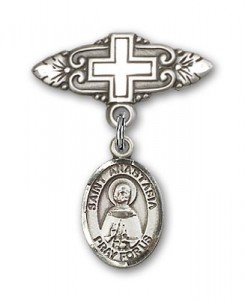 Pin Badge with St. Anastasia Charm and Badge Pin with Cross [BLBP1373]