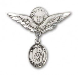 Pin Badge with St. Angela Merici Charm and Angel with Larger Wings Badge Pin [BLBP1857]