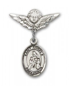 Pin Badge with St. Angela Merici Charm and Angel with Smaller Wings Badge Pin [BLBP1858]