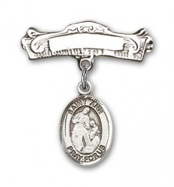 Pin Badge with St. Ann Charm and Arched Polished Engravable Badge Pin [BLBP0274]