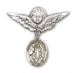 Pin Badge with St. Anthony of Egypt Charm and Angel with Larger Wings Badge Pin [BLBP2087]