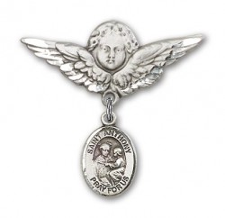 Pin Badge with St. Anthony of Padua Charm and Angel with Larger Wings Badge Pin [BLBP0289]