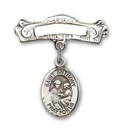 Pin Badge with St. Anthony of Padua Charm and Arched Polished Engravable Badge Pin [BLBP0288]