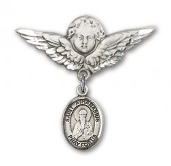 Pin Badge with St. Athanasius Charm and Angel with Larger Wings Badge Pin [BLBP1940]
