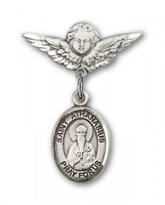 Pin Badge with St. Athanasius Charm and Angel with Smaller Wings Badge Pin [BLBP1941]