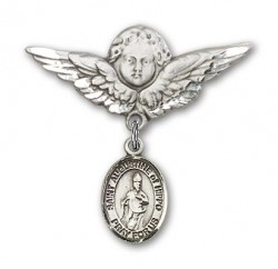 Pin Badge with St. Augustine of Hippo Charm and Angel with Larger Wings Badge Pin [BLBP1298]