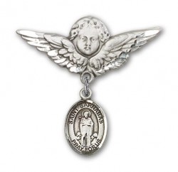 Pin Badge with St. Barnabas Charm and Angel with Larger Wings Badge Pin [BLBP1396]