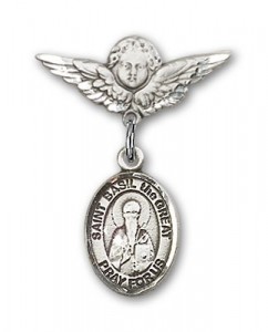 Pin Badge with St. Basil the Great Charm and Angel with Smaller Wings Badge Pin [BLBP1796]