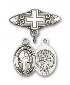 Pin Badge with St. Benedict Charm and Badge Pin with Cross [BLBP0315]