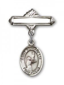 Pin Badge with St. Bernadette Charm and Polished Engravable Badge Pin [BLBP0377]