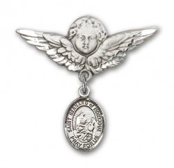 Pin Badge with St. Bernard of Montjoux Charm and Angel with Larger Wings Badge Pin [BLBP1725]