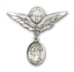 Pin Badge with St. Boniface Charm and Angel with Larger Wings Badge Pin [BLBP0324]