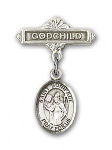 Pin Badge with St. Boniface Charm and Godchild Badge Pin [BLBP0326]