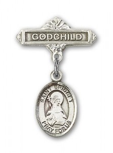 Pin Badge with St. Bridget of Sweden Charm and Godchild Badge Pin [BLBP1118]