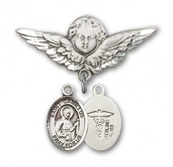 Pin Badge with St. Camillus of Lellis Charm and Angel with Larger Wings Badge Pin [BLBP0395]