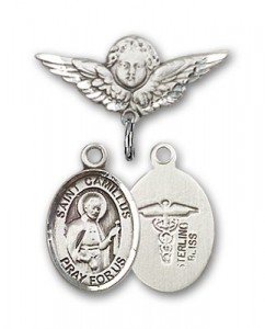 Pin Badge with St. Camillus of Lellis Charm and Angel with Smaller Wings Badge Pin [BLBP0396]