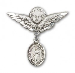 Pin Badge with St. Catherine of Alexandria Charm and Angel with Larger Wings Badge Pin [BLBP2227]