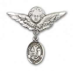 Pin Badge with St. Catherine of Bologna Charm and Angel with Larger Wings Badge Pin [BLBP2269]