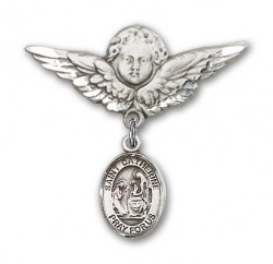 Pin Badge with St. Catherine of Siena Charm and Angel with Larger Wings Badge Pin [BLBP0359]