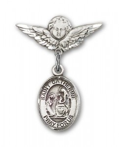 Pin Badge with St. Catherine of Siena Charm and Angel with Smaller Wings Badge Pin [BLBP0360]