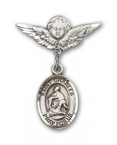 Pin Badge with St. Charles Borromeo Charm and Angel with Smaller Wings Badge Pin [BLBP0403]