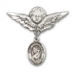 Pin Badge with St. Christopher Charm and Angel with Larger Wings Badge Pin [BLBP0416]