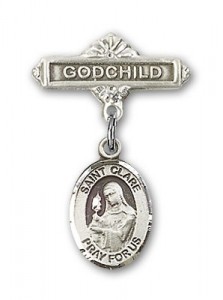 Pin Badge with St. Clare of Assisi Charm and Godchild Badge Pin [BLBP0460]