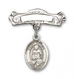 Pin Badge with St. Daniel Charm and Arched Polished Engravable Badge Pin [BLBP0429]