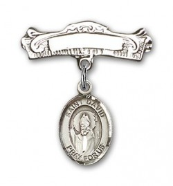 Pin Badge with St. David of Wales Charm and Arched Polished Engravable Badge Pin [BLBP0450]