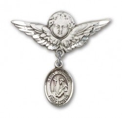 Pin Badge with St. Dominic de Guzman Charm and Angel with Larger Wings Badge Pin [BLBP0472]