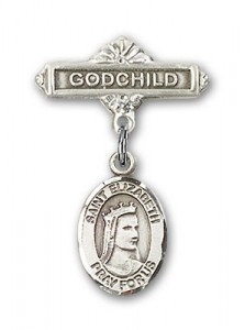 Pin Badge with St. Elizabeth of Hungary Charm and Godchild Badge Pin [BLBP0495]