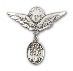 Pin Badge with St. Felicity Charm and Angel with Larger Wings Badge Pin [BLBP2213]