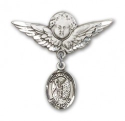 Pin Badge with St. Fiacre Charm and Angel with Larger Wings Badge Pin [BLBP1954]