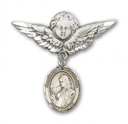 Pin Badge with St. Finnian of Clonard Charm and Angel with Larger Wings Badge Pin [BLBP2024]