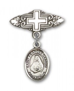 Pin Badge with St. Frances Cabrini Charm and Badge Pin with Cross [BLBP0336]