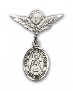 Pin Badge with St. Frances of Rome Charm and Angel with Smaller Wings Badge Pin [BLBP2326]