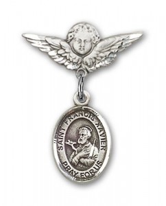 Pin Badge with St. Francis Xavier Charm and Angel with Smaller Wings Badge Pin [BLBP0522]