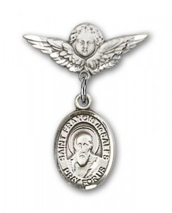 Pin Badge with St. Francis de Sales Charm and Angel with Smaller Wings Badge Pin [BLBP0508]