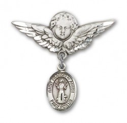 Pin Badge with St. Francis of Assisi Charm and Angel with Larger Wings Badge Pin [BLBP0514]