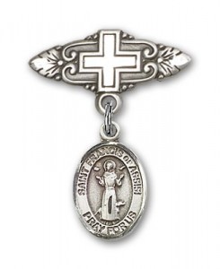 Pin Badge with St. Francis of Assisi Charm and Badge Pin with Cross [BLBP0512]