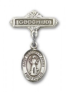 Pin Badge with St. Francis of Assisi Charm and Godchild Badge Pin [BLBP0516]